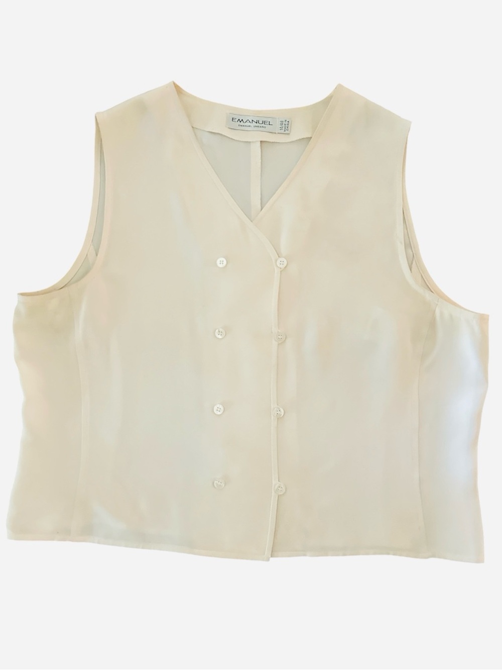 Emanuel Ungaro 100% Silk Ivory Sleeveless Blouse V-Neck Button Front Size M